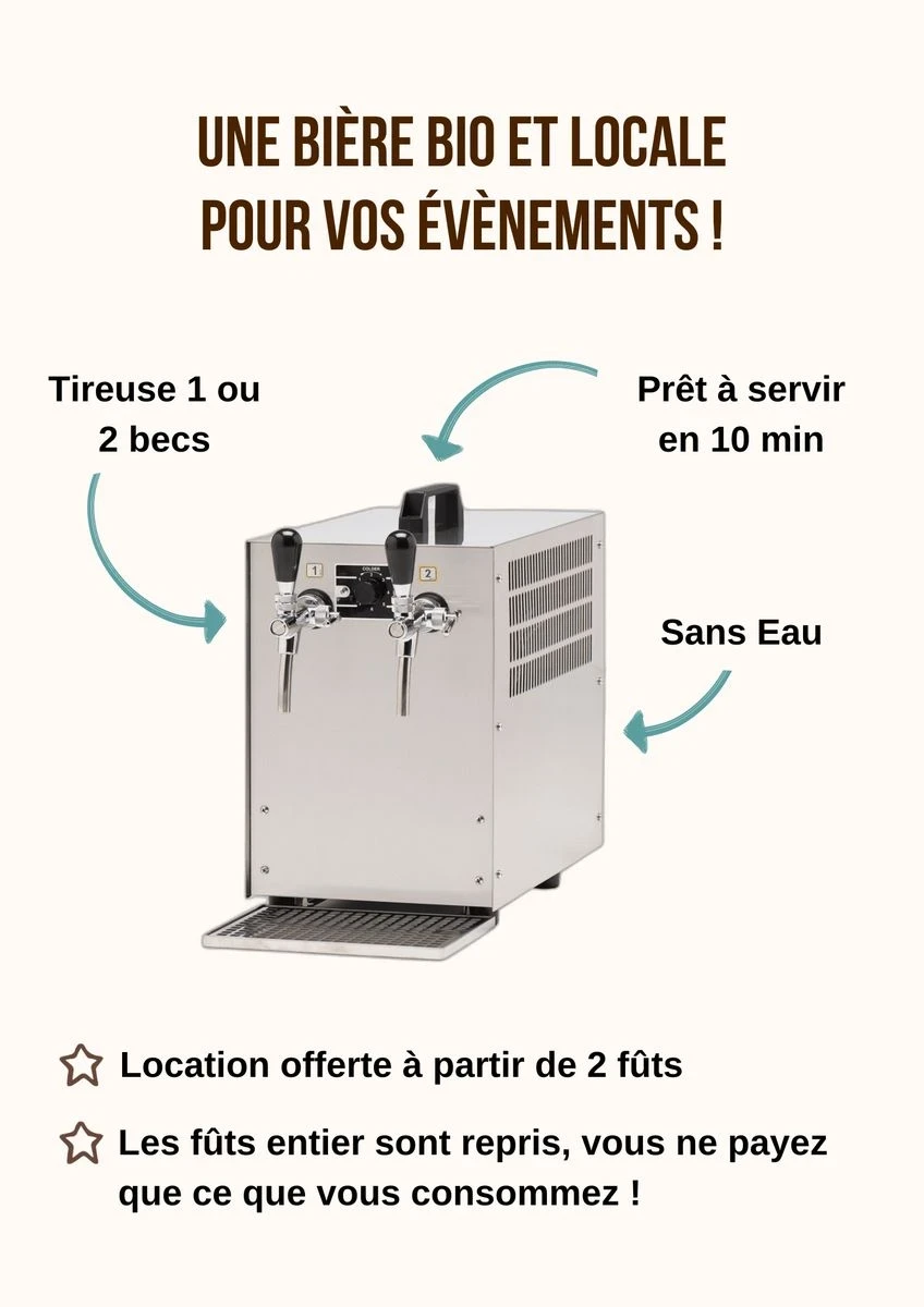 Tireuse à bière avec deux becs – location offerte dès 2 fûts, bière bio et locale pour événements à Toulouse